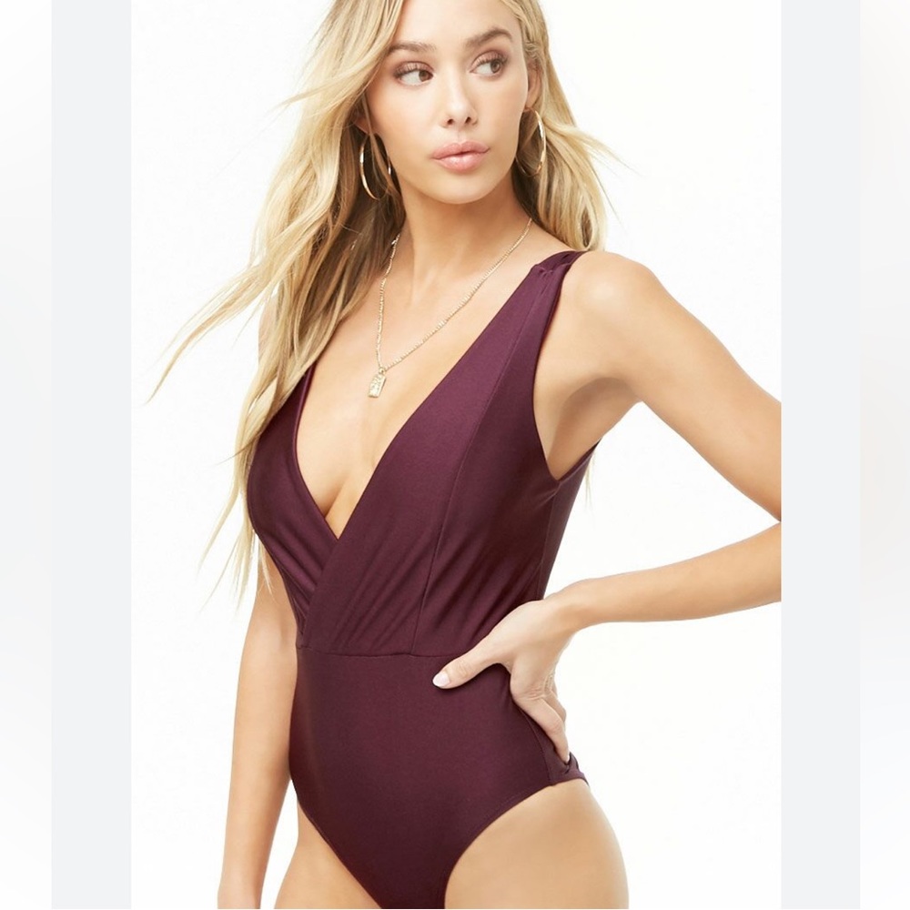 Forever 21 Plunging Plum Surplice Bodysuit